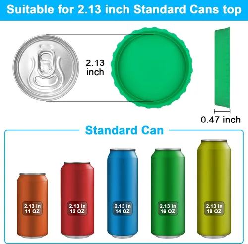 Vista 2 de Paquete de 6 tapas de silicona para latas de refresco, tapas reutilizables para latas de refresco, cubiertas para latas de cerveza, cubiertas