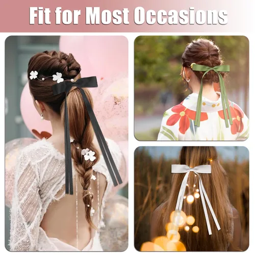 Vista 6 de Pinzas para el pelo con borlas y colas largas, bonitos pasadores de lazo, accesorios para el cabello para niñas y adolescentes, ideales para regalos