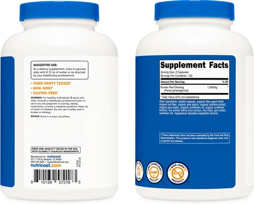 Vista 5 de Nutricost Ginseng coreano 500 mg, 240 cápsulas (2 botellas) – 1000 mg Tamaño de porción extra fuerte – Sin gluten y sin OMG