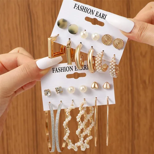 Vista 9 de Juego de 45 pares de aretes de aro dorados para niñas y mujeres, juego de aretes gruesos trenzados pequeños y grandes, aretes para mujer, paquete