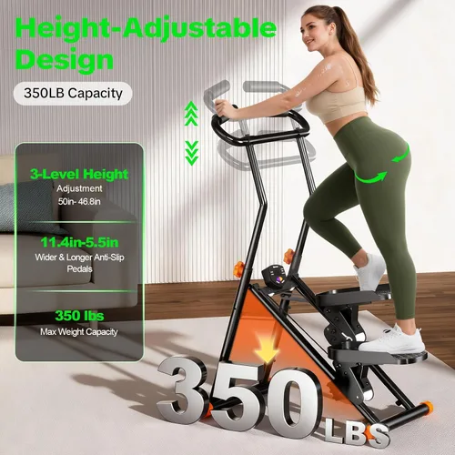 Vista 5 de Stair Stepper for Home Gym, 350 lbs Capacity Cardio Machine with Adjustable Height, Non-Slip Pedals, LCD Display, Foldable Design for Full Body