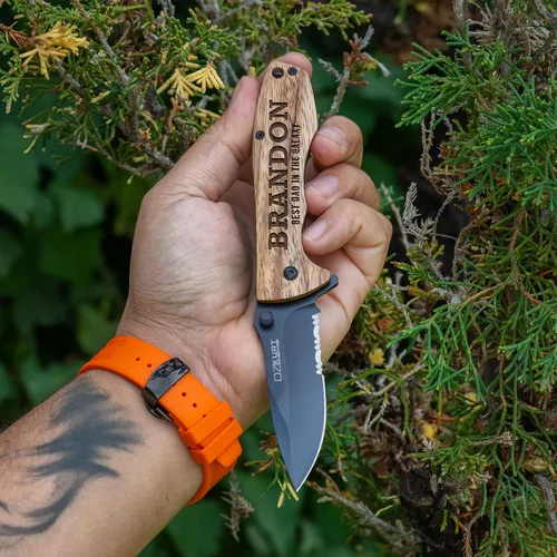 Vista 8 de Regalos para hombres, navaja de bolsillo personalizada para hombres 18 iconos opcionales - 10 opciones de fuente Regalos para hombres, cuchillos