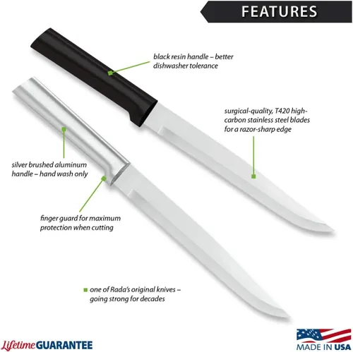 Vista 2 de Rada Cuchillo para cortar cubiertos – Hoja de acero inoxidable con mango de resina de acero negro fabricado en EE. UU., 11-3/8 pulgadas