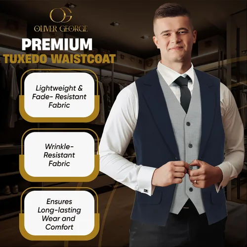 Vista 39 de Oliver George Chaleco formal de esmoquin en capas para hombre, chaleco de traje de negocios
