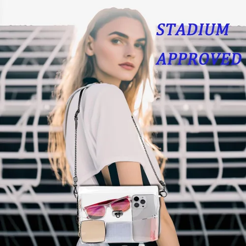 Vista 3 de JOMPARO Monederos transparentes para mujer, para eventos de estadio, bolsa cruzada transparente con cadena de metal