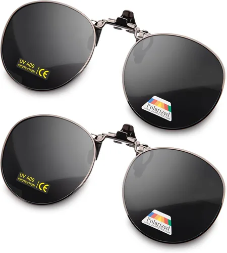 Vista 9 de JO Gafas de sol polarizadas con clip UV400 lentes antirreflejos con marco de metal redondo Azul