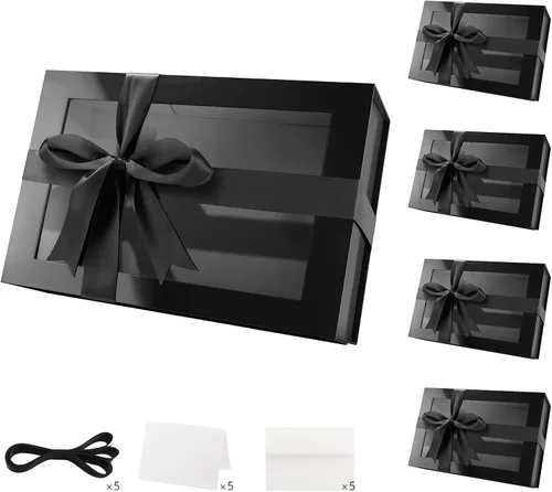Vista 28 de PACKQUEEN Caja de regalo grande negra con ventana, 13.5 x 9 x 4.1 pulgadas, caja de regalo transparente para regalo, contiene cinta, tarjeta, caja