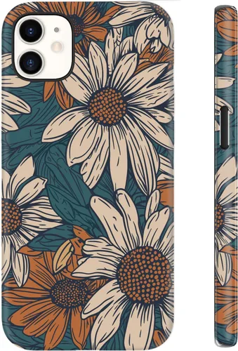Vista 26 de Funda para iPhone 12 Mini, compatible con carga inalámbrica, protección de doble capa con elegante diseño de flores silvestres, silicona suave +