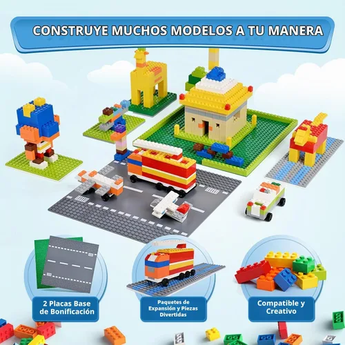 Vista 2 de Juego de 1600 piezas de ladrillos de construcción con 32 ruedas de bloques de construcción, juego clásico de bloques a granel, juguete creativo DIY