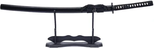 Vista 4 de siwode Katana - Espada samurái japonesa hecha a mano, aleación de dragón dorado Tsuba, acero de alto carbono 1060, 40 pulgadas Negro-No-BoHi