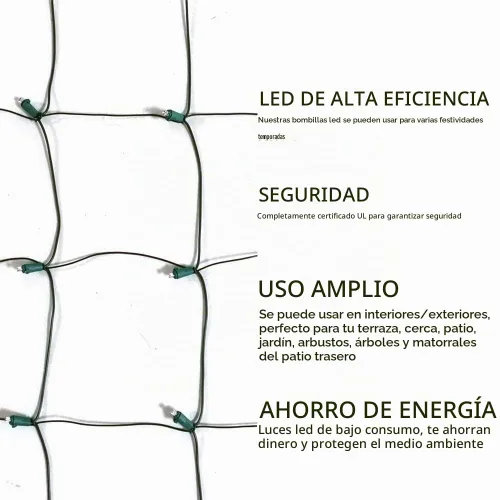 Vista 9 de HISHINY Red de luces de Navidad para exteriores, cable verde de 100 luces LED de 5 x 5 pies, cadena de luces de malla conectable para Navidad
