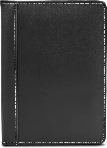 Vista 2 de Samsill (71730) Portafolios de cuero con costuras de contraste, tamaño pequeño, cuaderno para escribir de 5 x 8 pulgadas, negro, Negro