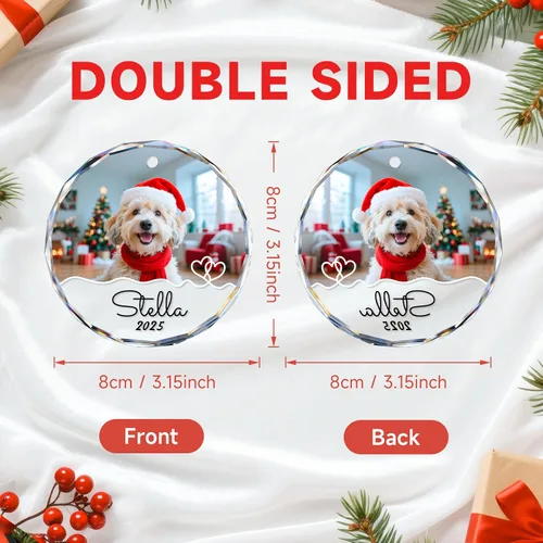 Vista 3 de Adornos de foto de perro personalizados, adornos personalizados con nombre y foto de cachorro de mascota para el árbol de Navidad, regalos