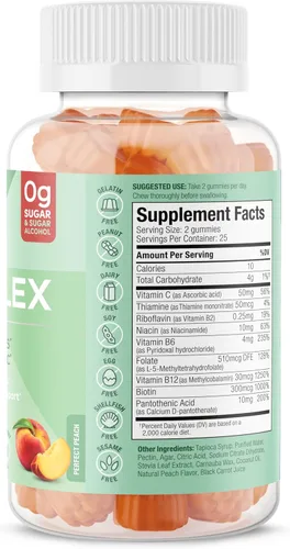 Vista 2 de SUKU - Gomitas de complejo de vitamina B con vitamina C – Suplemento de gomitas de complejo vegano de 8 vitaminas B sin azúcar aumenta el desarrollo