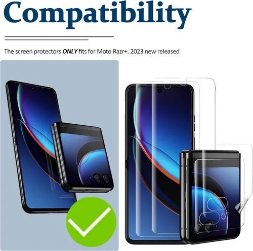 Vista 2 de Miimall - Protector de pantalla transparente HD para Motorola Razr+, 2 + 2 unidades, 2 unidades, parte delantera + interior, sin burbujas, cobertura