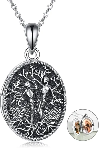 Vista 13 de ONEFINITY Collar con medallón de árbol de la vida, collar de plata de ley que sostiene fotos, colgante de medallón del árbol de la vida