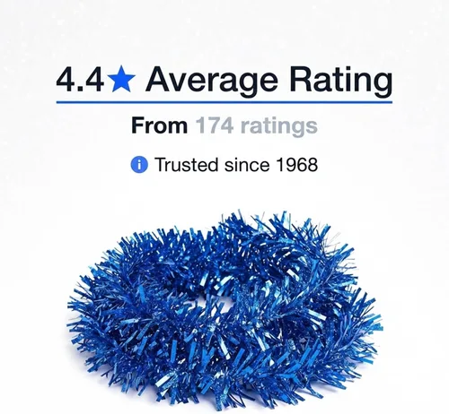 Vista 6 de Anderson's Guirnalda de oropel con purpurina azul metálico, decoración navideña de 25 pies, borde de árbol de Navidad, decoración de flotador