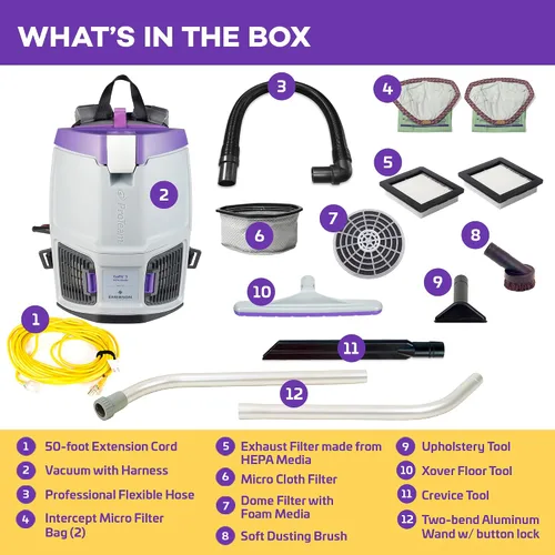 Vista 11 de ProTeam GoFit 3 Aspiradora de Mochila Comercial con Kit de Herramientas de Vara de Dos Piezas Multisuperficie Xover, 3 cuartos de galón, Con Cable