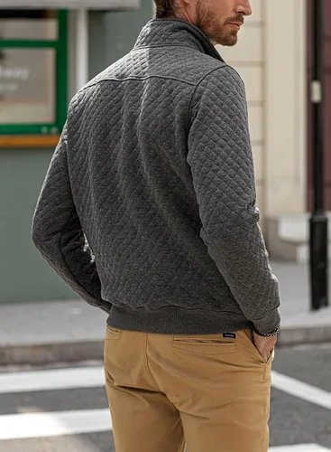 Vista 2 de JMIERR Sudadera acolchada para hombre, casual, de manga larga, cuello alto, con botones