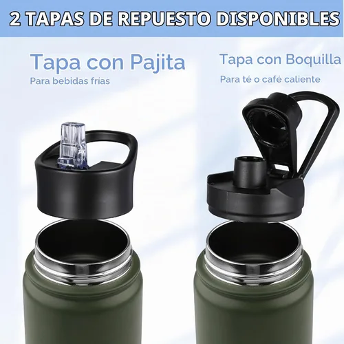 Vista 5 de HASLE OUTFITTERS Botella de agua aislada de 22 onzas, botella de agua de acero inoxidable de doble pared de boca ancha con tapa de popote y tapa