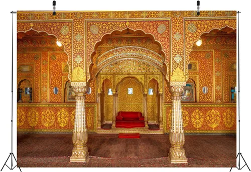Vista 4 de BELECO Telón de fondo de tela de 5 x 3 pies del palacio real indio, sala de audiencia privada en el trono de Anup Mahal y Maharaja con tallas