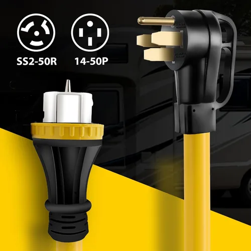 Vista 2 de Cable generador de 50 amperios con caja de entrada de alimentación preperforada, cable de extensión de generador de alta resistencia real STW