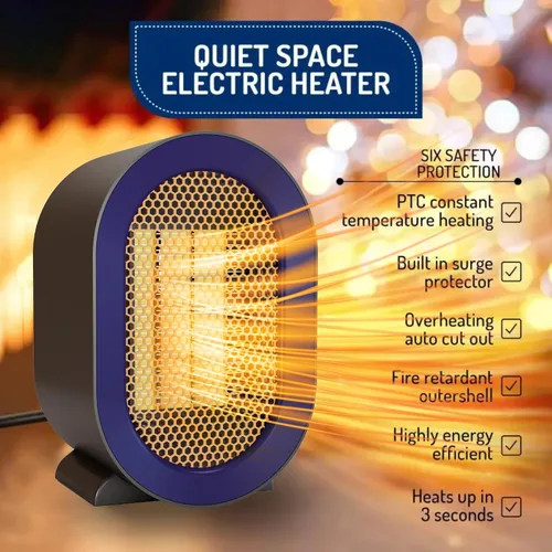 Vista 2 de Calentador eléctrico portátil, calentador de cerámica PTC morado mate con termostato para calentamiento rápido, ideal para uso silencioso y seguro