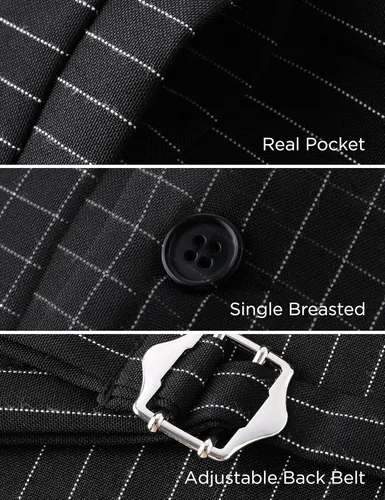 Vista 7 de BABEYOND Chaleco de traje para hombre, chaleco ajustado, chaleco de vestir de negocios para traje de esmoquin Rayas negras