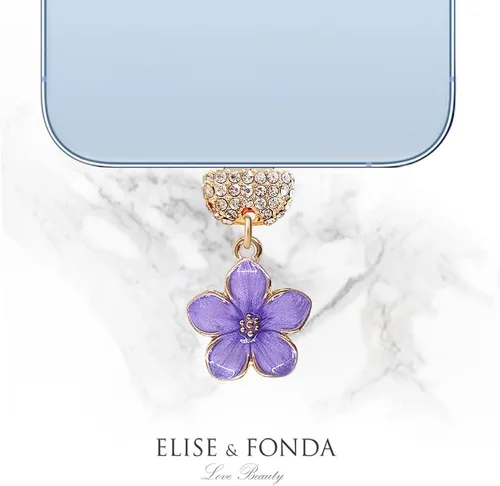 Vista 4 de ELISE & FONDA CP544 Puerto de carga USB de cristal anti polvo Plug Little Flower Bauhinia colgante de teléfono para iPhone 13/12/11/XS MAX/XR/X/8