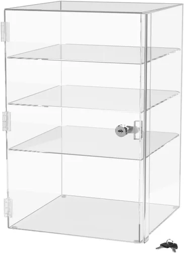 Vista 5 de Marketing Holders Armario vertical de acrílico con cerradura con llaves de 12 x 12 x 19 pulgadas, armario alto transparente de una pieza, sin