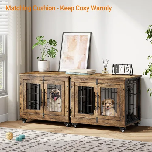 Vista 8 de Lulive Mueble de Jaula para Perros Pequeños, Perrera para Perros de Interior con Puertas Dobles de Madera, Jaula para Perros de 27.1'' de Servicio
