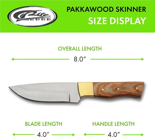Vista 3 de SZCO Full Tang - Cuchillo de caza de 8 pulgadas, cuchillo de bolsillo marrón con hoja de acero inoxidable, mango de madera de Pakka con refuerzo