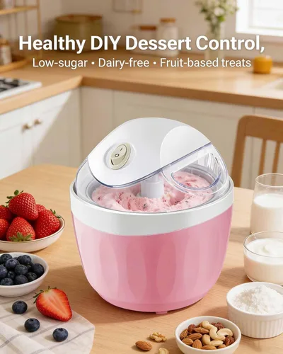 Vista 2 de Pequeña máquina de helados para el hogar, postre de un solo toque para principiantes de 15 minutos, 17 onzas, sirve una porción unifamiliar