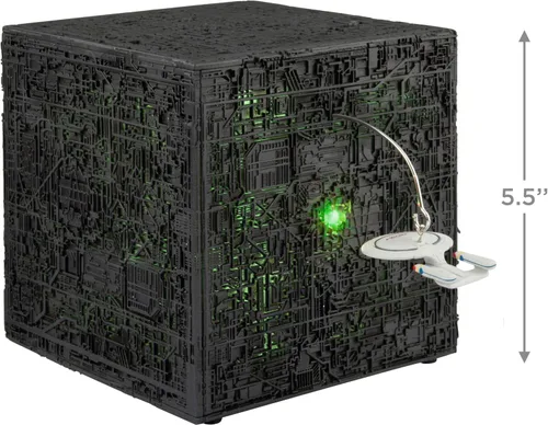 Vista 2 de Adorno de mesa navideño Hallmark Keepsake 2025, Star Trek: La próxima generación ¡Cuidado con los Borg! con luz y sonido, regalos para Trekkies