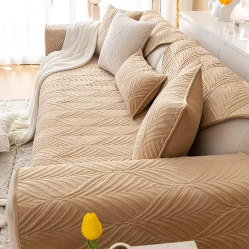 Vista 5 de vctops Fundas acolchadas de terciopelo súper suave para sofá y sillón, funda antideslizante para sofá seccional con patrón de hojas, forro de sofá