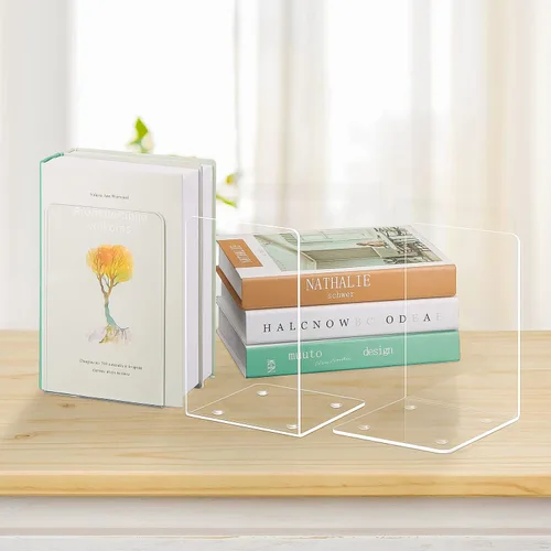 Vista 6 de Sujetalibros acrílicos de 2 piezas, extremos de libro VFINE para estantes, sujetalibros transparentes para estantes, decoración de libros
