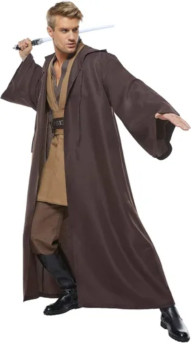 Vista 3 de CosplaySky Disfraz para adultos, túnica con capucha, uniforme de color marrón