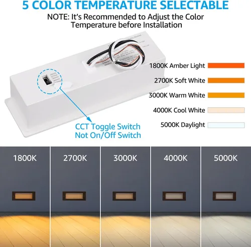 Vista 3 de LEONLITE Update 5CCT - Luces LED para escalones de 120-277 V, regulables 4.5 W 300 lúmenes, antirreflejos, luces LED para escalones de terraza