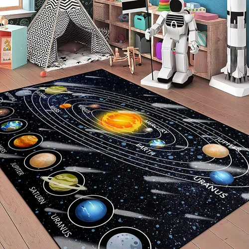 Vista 13 de Alfombras espaciales para dormitorio, alfombra Galaxy para habitación de niños, alfombras para sala de juegos, alfombra del sistema solar, 2 x 3 pies