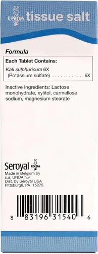 Vista 2 de UNDA Kalium Sulfuricum 6X Remedio homeopático apoya el alivio temporal de los síntomas menores asociados con la irritación de la piel 100