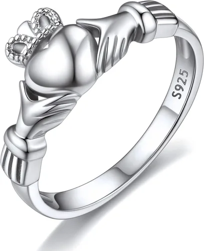 Vista 14 de ChicSilver Anillo Claddagh con nudo celta, plata de ley 925, anillos irlandeses 05. Claddagh-Oro