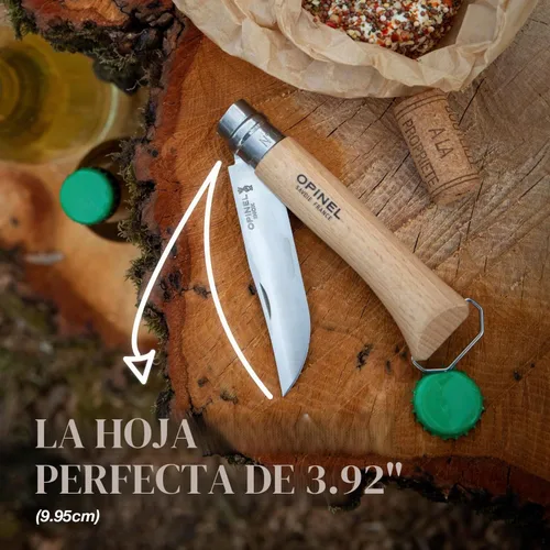 Vista 3 de Opinel Sacacorchos de acero inoxidable No. 10, cuchillo plegable para vino y queso, sacacorchos integrado + abridor de botellas, mango de madera