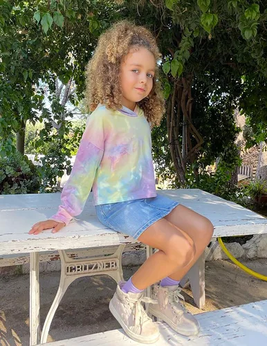 Vista 4 de Arshiner - Sudadera corta con capucha y manga larga con teñido batik para niñas