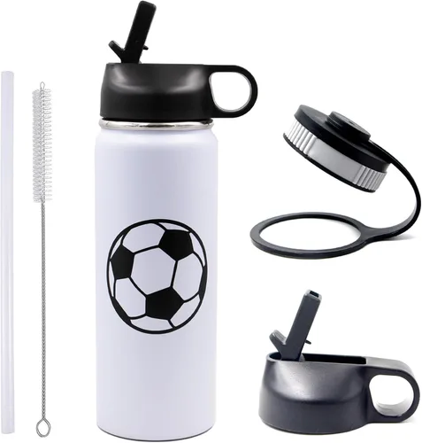 Vista 15 de Botella de agua de béisbol de 18 onzas, botella deportiva de boca ancha, vaso de viaje de metal con 2 tapas, botellas de agua aisladas al vacío