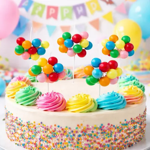 Vista 2 de Decoración y selección de globos arcoíris para tartas y cupcakes, 8 racimos por paquete, 7 pulgadas de largo