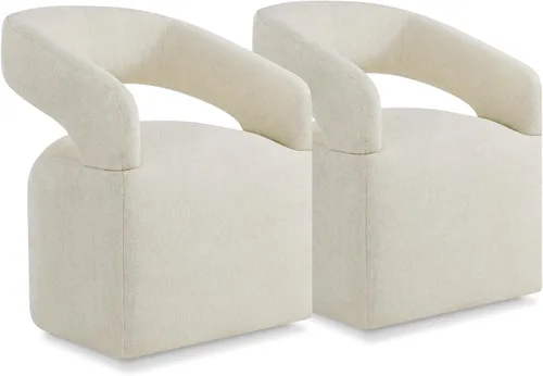 Vista 13 de KISLOT Sillas de comedor tapizadas con ruedas, sin montaje, moderno sillón de barril con rodillos para comedor, dormitorio, sala de estar, sala