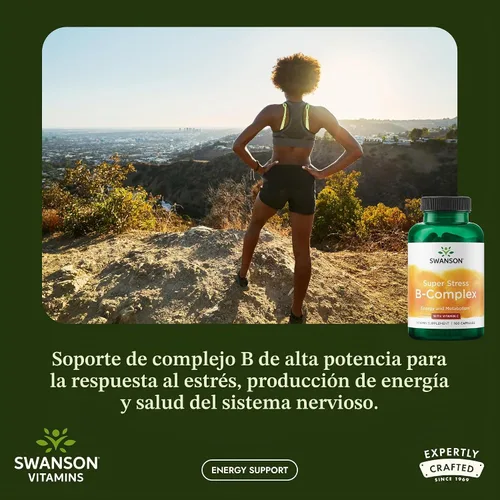Vista 2 de Swanson Complejo B Super Stress con vitamina C para profesionales propensos al estrés que buscan energía y apoyo inmunológico (100 cápsulas)