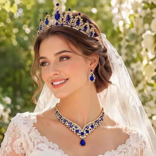 Vista 2 de Conjunto de tiaras y corona Azul
