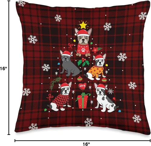 Vista 4 de Bulldog francés regalo lindo Navidad Bulldog francés adorno de Navidad árbol perro divertido regalo manta almohada 16x16, multicolor