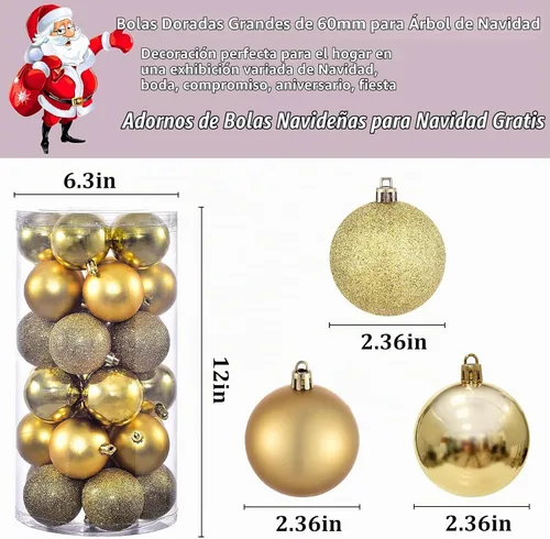 Vista 3 de Bolas de Navidad doradas para árbol de Navidad, 30 piezas de 60 mm, decoraciones de árbol de Navidad inastillables, bolas colgantes de 2.36